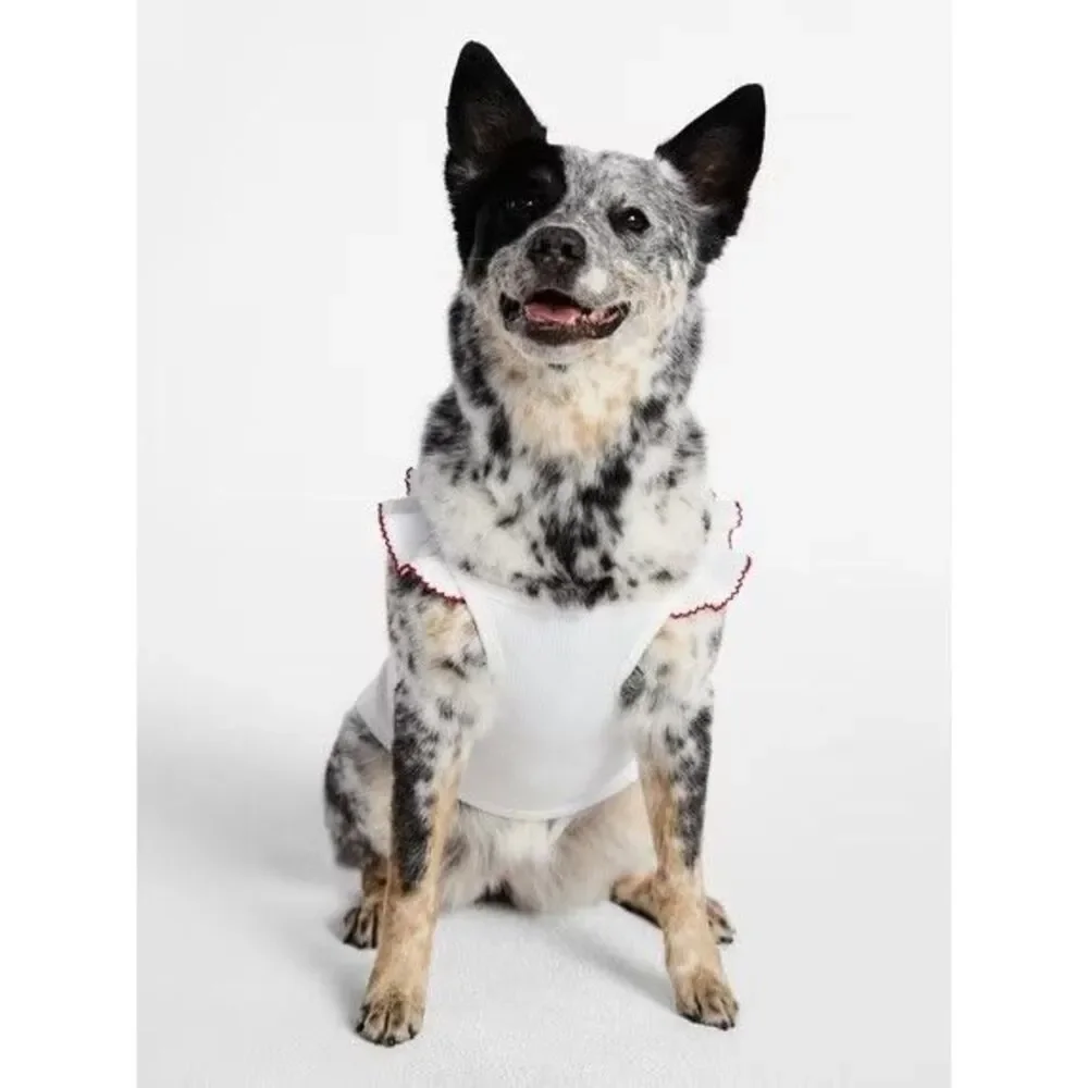 Kacey Lee Ruffled Spaghetti Strap Pet Tee for Cats and Dogs, Large - 25- 45 Lbs